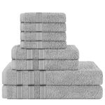 LIZZIE JACOBS RITZ 8pcs Towels Bale Set 600 GSM Pure Cotton Ring Spun Super Soft Highly Absorbent and Quick Dry Face Hand and Bath Towels Sets (Silver)