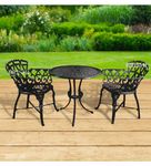 BRISHI Cast Aluminium Garden Patio Seating Chair and Table Set for Balcony Outdoor Furniture with 1 Table and 2 Chair Set (Black)