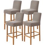 Gollense 4 Pack Stretch Bar Stool Covers Pub Counter Stool Chair Covers with Back Washable Barstool Seat Slipcover with Elastic Bottom for Dining Room Low Short Back Stool (4, Khaki)