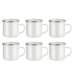 PYD Life Sublimation Blanks White Enamel Mug 12 OZ with Silver Rim Camping Travel Coffee Metal Mug for Mug Heat Press 6 Pack