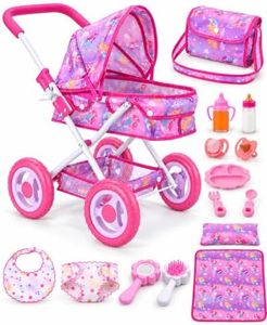 BABESIDE 14-Piece Baby Doll Stroller Set, Fits 10-12 Inch Dolls