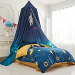 Mengersi Bed Canopy Play Tent for Boys Kids,Starry Sky Gradient Reading Nook Castle Hanging House Princess Castle Bedroom Decoration (Dark Blue)