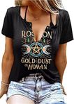 Vintage Rock Music T-Shirt Women Retro Graphic Concert Tees Tops Funny Letter Print Short Sleeve Band Shirt, Black, Large