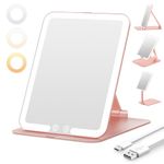 Auxmir Rechargeable Makeup Mirror, Portable Lighted Vanity Mirror With 3 Color Modes Dimmable, Compact LED Touch Screen for Travel, Daily and Business Use, Rose Gold