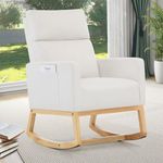 Zedachica Rocking Chair Nursery Glider Rocking Chair for Nursing, Upholstered Nursery Chair with High Back and Side Pocket,Glider Rocker Rocking Accent Armchair for Living Room Bedroom, Ivory