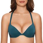 DOBREVA Women's Push Up Bra Front Fastening Bras T Shirt Racer Back Padded Underwired Plunge Bra Spruce Green 38B