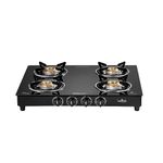 Sunflame Diamond 4 Burner Gas Stove | 2 Medium and 2 Small Brass Burners | 2-Years Product Coverage by Sunflame | Ergonomic Knobs | Toughened Glass Top | Easy to Maintain| PAN India Support