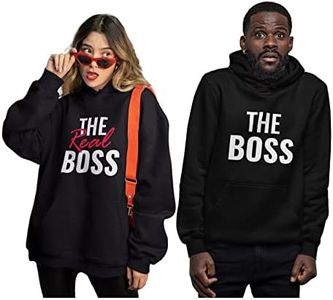 The Boss & The Real Boss Funny Matching Couple Hoodie Set His & Hers Hoodies Men Black X-Large/Women Black Medium