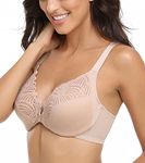 Lemorosy Unpadded Front Closure Lace Racerback Underwire Everyday Bra Women’s Full Figure Plus Size for Big Bust(Beige,36C)