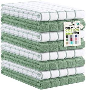 Kitinjoy Premium Kitchen Towels (16"x 28", 8 Pack), Large 100% Cotton Terry 390 GSM Kitchen Hand Towels, Ultra Absorbent Check Design Tea Towels Set with Hanging Loop, Grass Green