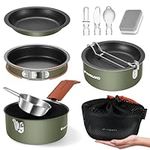 Odoland 10 pcs Camping Cookware Set, Non-Stick Lightweight Cooking Set with Plates Bowls Forks Knives and Spoons - Perfect for Backpacking, Camping, Hiking and Picnicking Green