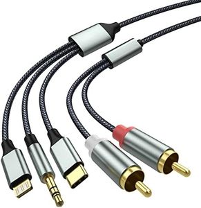 Lightning to RCA Cable Audio Aux Adapter（10.3M）,RCA to 3.5mm Cable，USB C to 2 RCA Audio Cable， (3 in 1 Audio Cable) for Power Amplifier, Car, Home Theater, Speaker and More(Lightning Compatible)