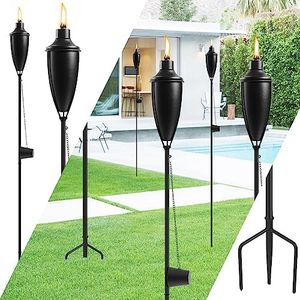 ZSPENG Home Garden Torch Set of 6, Large Capacity 22oz Outdoor Metal Torch Garden Décor,61-Inch Upgraded Citronella Torches with 3-Prong Grounded Stake, Table Top Torches for Party Patio Pathway