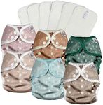 Mama Koala Reusable Adjustable Cloth Diaper Covers Size M,with 6pcs 5-Layer Bumboo Inserts