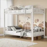 GarveeHome Metal Bunk Bed Twin Over Twin, Heavy Duty Bunkbeds Frame with Arched Guardrail and Safety Ladder, Sturdy Steel Bed for Kids Boys Girls, Space-Saving, No Box Spring Needed, White