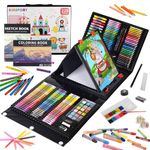 KINSPORY Art Supplies, 228 Pack Art Sets Crafts Drawing Coloring kit, Double-Side Trifold Art Easel, Oil Pastels, Crayons, Colored Pencils, Creative Gift for Beginners Artists Girls Boys Kids (Black)