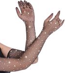 Women Rhinestone Fishnet Long Glove