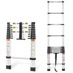 RIKADE Telescopic Ladder, 8.5FT Aluminum Telescoping Ladder with Non-Slip Feet, Portable Extension Ladder for Household and Outdoor Working,330lb Capacity (8.53FT/2.6M, Aluminum)