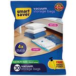 30 Medium Smart Saver Vacuum Bags for Travel, Space Saver Bags Compression Storage Bags for Clothes, Bedding, Pillows, Comforters, Blankets Storage Vacuum Sealer Bags for Clothes Storage, Vaccine Sealed Compression Airtight Reusable Packing Ziplock Bag with Travelling Hand Pump - Size-(50x70cm)