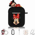 Minnie Cute Cartoon Silicone Case Skin for Apple Airpod 2 and 1,9 in 1 Accessories Set Protective Cover, Silicone Case/Keychain/Carabiner/Metal dust Sticker/Cleaning Brush/Anti-Lost Rope