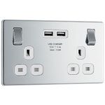 BG Electrical Screwless Flatplate Double Switched Fast Charging Power Socket with Two USB Charging Ports