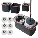 *NEW* SWISSPACK Revolving Spin Mop and Bucket With 6 Extra Pads Perfect For Easy Cleaning. Clean and Dirty Water Separtered For Perfect Finish (SPLIT MOP AND BUCKET) (ORANGE-GREY)