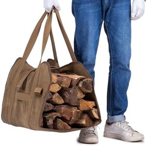 Firewood Log Carrier Bag Waxed Canvas Durable Large Fire Log Tote Sturdy Fireplace Wood Stove Accessories Storage Bag for Fire Pit Fire Woodbag Firewood Rack Outdoor Log In Firewood Carrier Holder