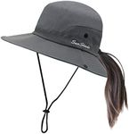 PIGBENGO Women Sun Hat Wide Brim Bucket UPF 50+ Mesh Boonie Cap Outdoor Fishing Hats for Men(A-Grey)