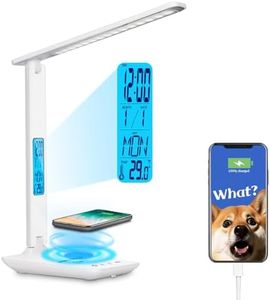 Multifunctional LED Desk Lamp with Wireless Charger,USB Charging Port,Clock,Phone Holder,Desk Lamps for Home Office,Eye-caring Reading Lamp,Study Lamp for Boys,Girls,Teens,3 Modes,5 Brightness,White