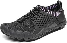 NORTIV 8 Unisex-Child Quick Dry Barefoot Lightweight Athletic Outdoor Water Sports Shoes, Black/Purple/2-12 Little Kid (Aqua-K2)
