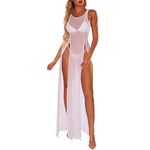 Women Summer Beach Bikini Cover Up, Mesh Swimwear Skirt Tops, Sheer Swimsuit Scoop Neck Tank Maxi Dress Chiffon Beachwear Coverup See Through Blouse Loungewear for Ladies Bodycon Clubwear Sundress