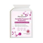 Pharmanostix Candida Support Probiotics -60 Vegan Capsules - All-in-ONE Formulation Yeast Supplement for Women -15 Active Ingredients & 200 Million Live Bacteria for Gut Health & Intestinal Flora - UK