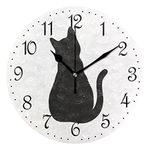 Mnsruu Wall Clock Cute Black Cat Silent Non-Ticking Decorative Wall Clocks Battery Operated 25x25cm for Home Living Room Kitchen Bathroom Bedroom