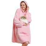 Aemilas Wearable Blanket Hoodie - Oversized Warm Sherpa Hooded Sweatshirt with Giant Pocket as Birthday Gifts for Girlfriend Women(Pink)