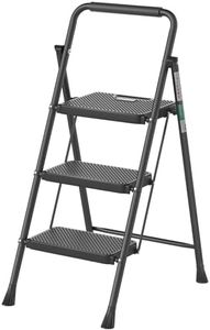 3 Step Ladder, RIKADE Folding Step Stool, Step Stool with Wide Anti-Slip Pedal, Lightweight, Portable Folding Step Ladder with Handgrip, Multi-use Steel Ladder for Household and Office