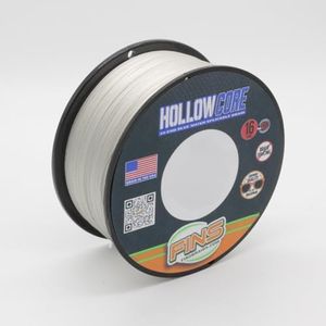 FINS Hollow Core Braided Fishing Line - USA Made, Spliceable Braid for Bluewater Angling, Superior Knotless Leader Transition - 16-Strand for Increased Reel Capacity - White - 200 lb - 1200 yds