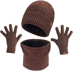 MAYLISACC Winter 3Pcs in 1 Warm Thick Knit Beanie Hat Long Scarf and Touchscreen Driving Gloves Set for Men