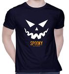 CreativiT Graphic Printed T-Shirt for Unisex Spooky Halloween Tshirt | Casual Half Sleeve Round Neck T-Shirt | 100% Cotton | D00540-35_Navy Blue_Small