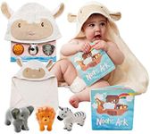 Tickle & Main Noahs Ark Baptism Gifts for Boys, Ark Toy Gift Set for Baby Shower and Birthday, Gift-Ready Fun 5-Piece Set Includes Story Book, Hooded Towel and 3 Squirt Toys for Toddlers & Kids