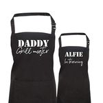 Pomchick Personalised Family Apron Grill Master Daddy Child in Training Son Daughter Kitchen Cooking BBQ Gift for Him Dad Daddy Father Uncle Grandad Son Daughter Christmas Father’s Day