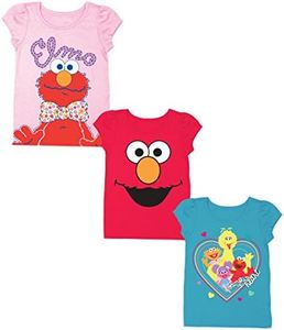 Sesame Street Little Girls' Toddler 3 Pack Puff Sleeve T-Shirt Bundle, Light Pink/Aqua Turquoise/Red, 4T