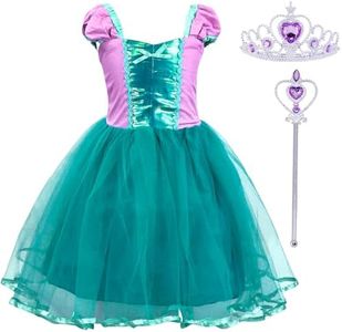 COTRIO Baby Girls Princess Costume Toddler Birthday Outfit Fancy Dress Halloween Xmas Party Dresses Up with Accessories Size 4T Purple Green