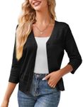 GRACE KARIN Women's Bolero Jacket Festive 3/4 Sleeve Lightweight Cardigan for Wedding Elegant Button-Up Cardigan, Black, M