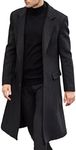 SOMTHRON Men's Casual Trench Coat Slim Fit Notched Collar Long Jacket Overcoat Single Breasted Pea Coat wih Pockets, Black, Small