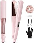 Wavytalk Steam Hair Straightener, Steam Sesh, Steam Reduces Damage, Nourishes Hair & Expedites Straightening, 1.38'' Nano Titanium Flat Iron with Detachable Comb for Silk Press Smoothing, Sakura Pink