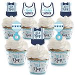 It’s a Boy - Cupcake Decoration - Blue Baby Shower Cupcake Wrappers and Treat Picks Kit - Set of 24