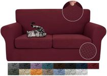 JIVINER Newest 3 Pieces Stretch Couch Covers for 2 Cushion Couch Fitted Thick Loveseat Sofa Slipcover with 2 Seat Cushion Covers for Living Room Pet Dogs (Loveseat, Wine Red)