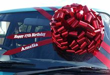 AJ Party Store Personalised Giant Red Metallic Bow Car Bow Large Car Bow Gift Birthday Presents Hand Made With Over 100 Loops Approx 16 Inches