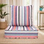 The Furnishers Multipurpose 50x50x8 CM Woven Fashionable High Densitiy Foam Cushion Set for Floor, Patio, Chair and Balcony Garden Seating - Multi-Color Stripe Set - Medium Size - 20x20x3 Inch
