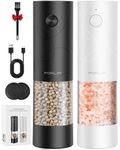 FORLIM Rechargeable Electric Salt and Pepper Grinder Set, Salt and Pepper Mill with Ceramic Grind, Dust Cover with One-Button Control, Adjustable Coarseness, LED Light, for Home & Kitchen, Black&White